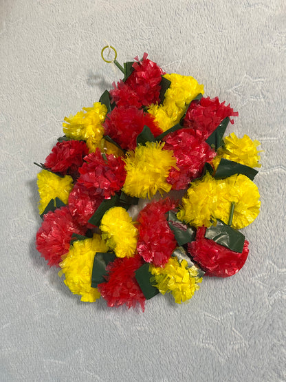 Yellow Red Green Leaves Mix Marigold Plastic Flower Garland (120cm) (2pc)