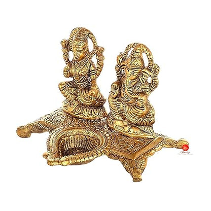 Metal Goddess Lakshmi and Lord Ganesh Idol / Statue / Murti Decorative Showpiece