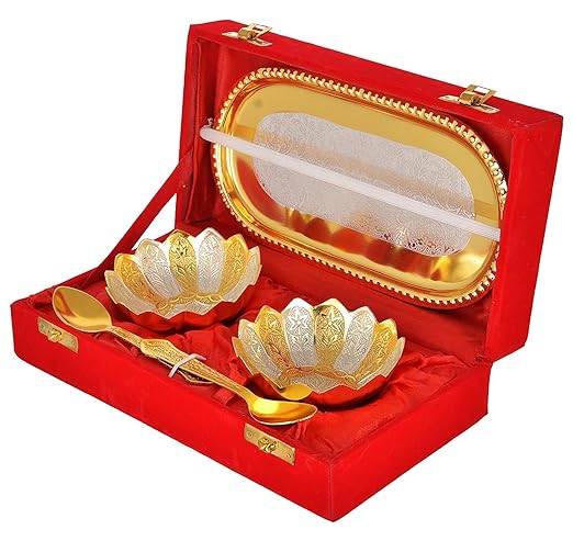 Crafts Place to Discover World German Silver Kamal Bowl Set With Royal Velvet Box Traditional