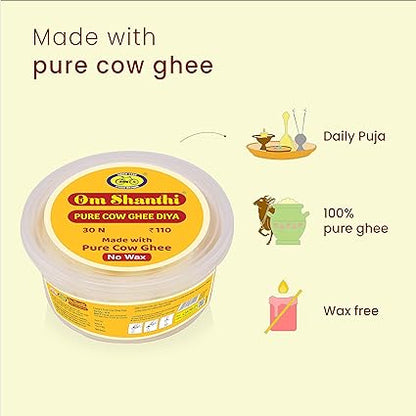 Om Shanthi Pure Cow Ghee Diya (30 Diyas)