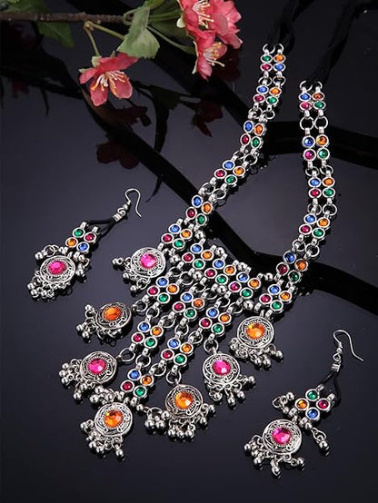 Shining Diva Fashion Latest Stylish Traditional Oxidised Silver Necklace Jewellery Set for Women