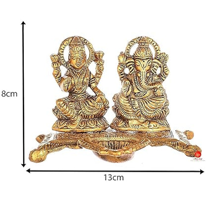 Metal Goddess Lakshmi and Lord Ganesh Idol / Statue / Murti Decorative Showpiece