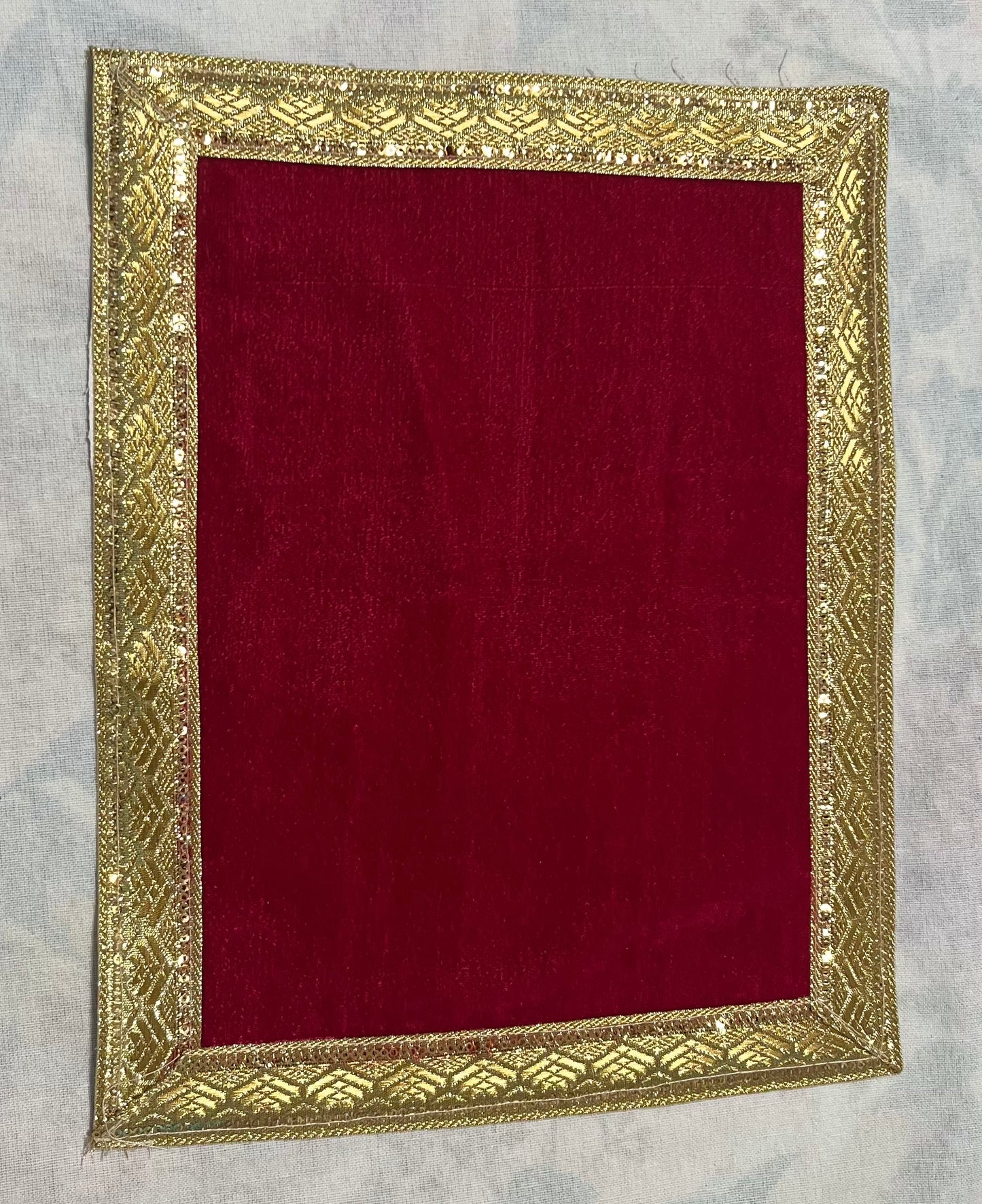 Red Velvet Zari Aasan (30x23cm)