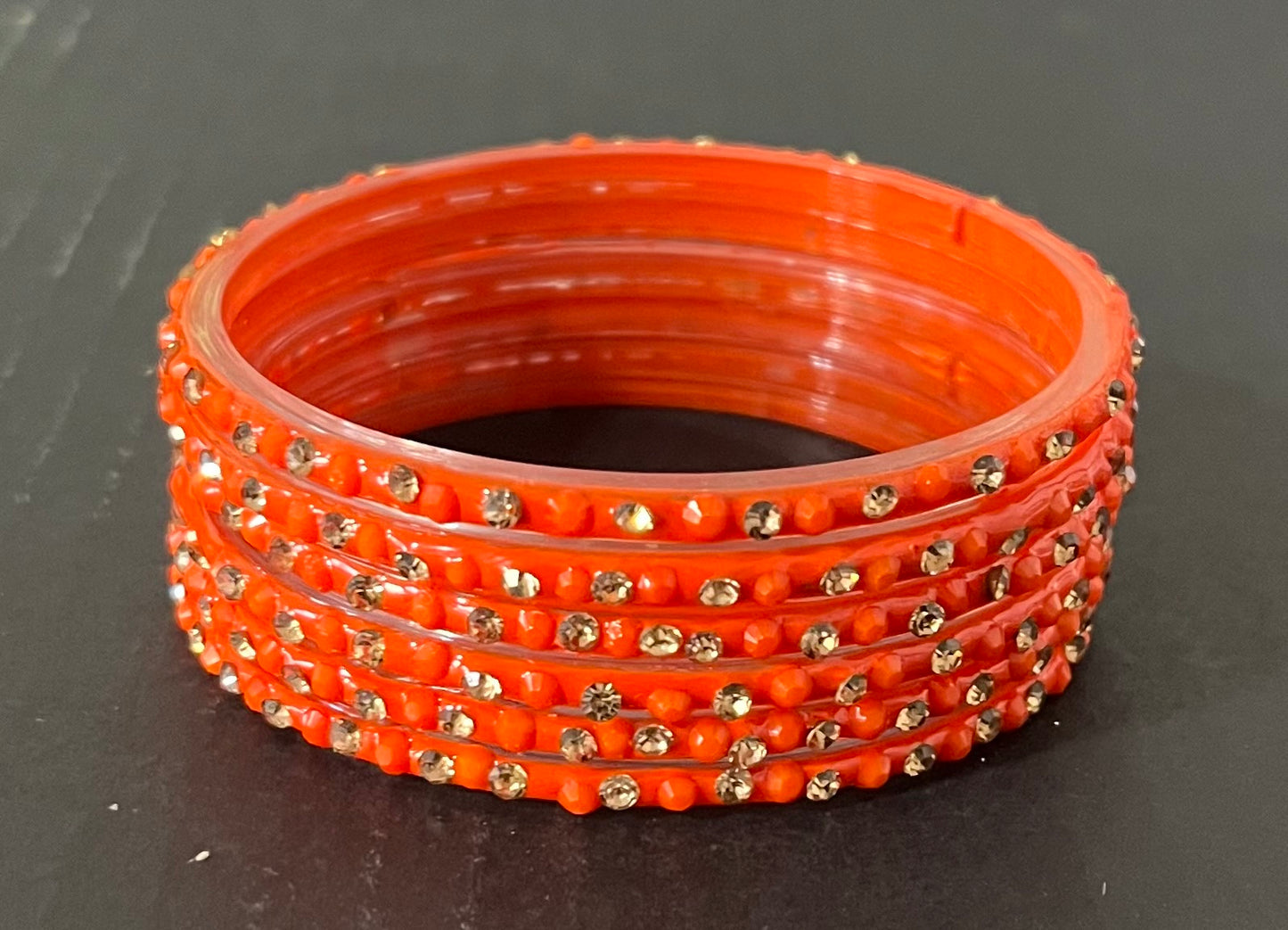 Orange White Stone Glass Bangles