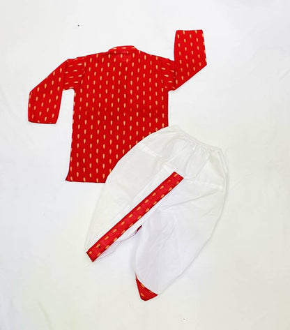 Boys Festive & Party Dhoti & Kurta Set (Red) (9-12 Months)