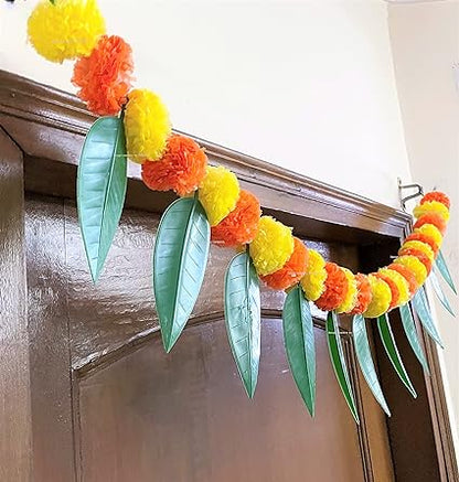 Mango Leaves Yellow Orange Marigold Plastic Toran (1pc)