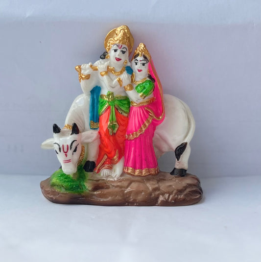 Radha Krishna Marble Idol with Cow 14 cm