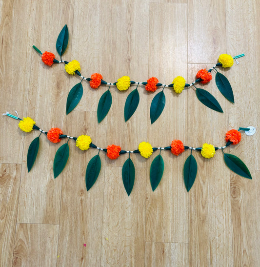 Mango Leaves Yellow Orange Flower Plastic Toran (1pc)