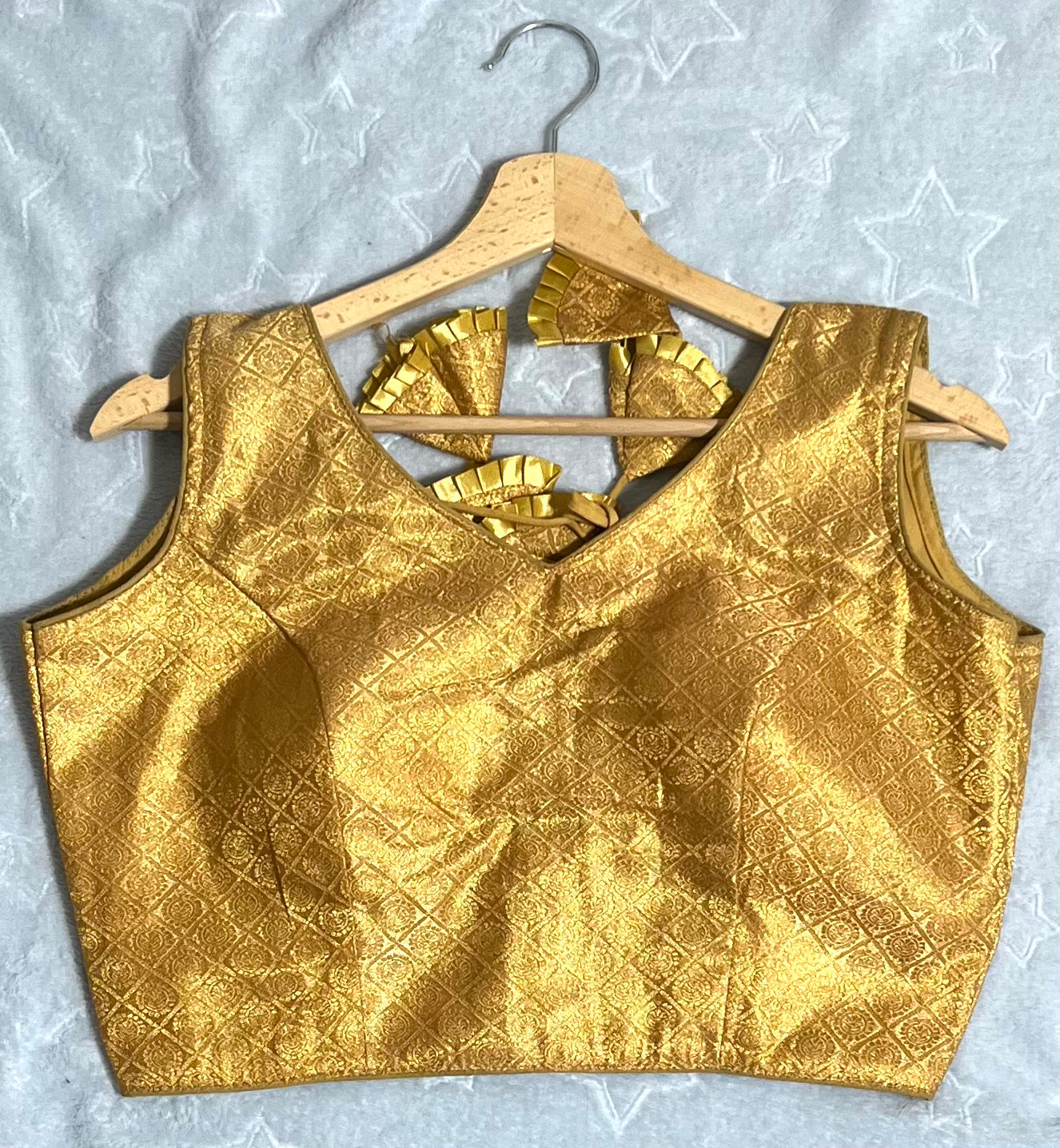 Women Silk Sleeveless Blouse Golden (Size 38) with Padded