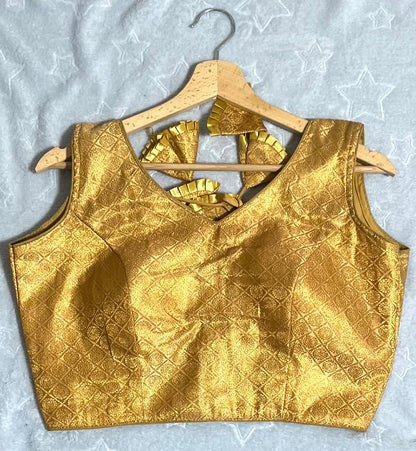 Women Silk Sleeveless Blouse Golden (Size 38) with Padded