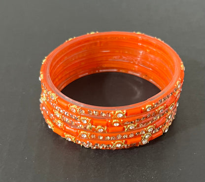 Orange Golden White Stone Glass Bangles