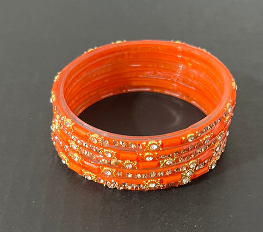 Orange Golden White Stone Glass Bangles