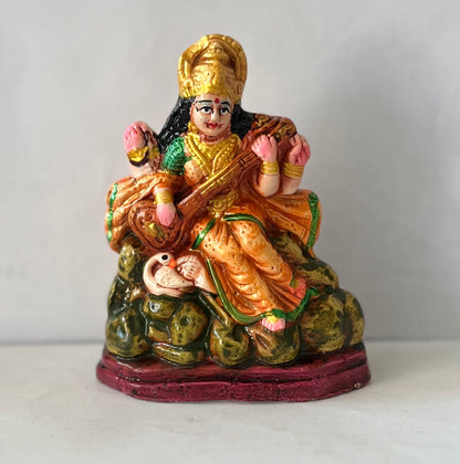 Lord Saraswati Single Clay Idol (11cm)