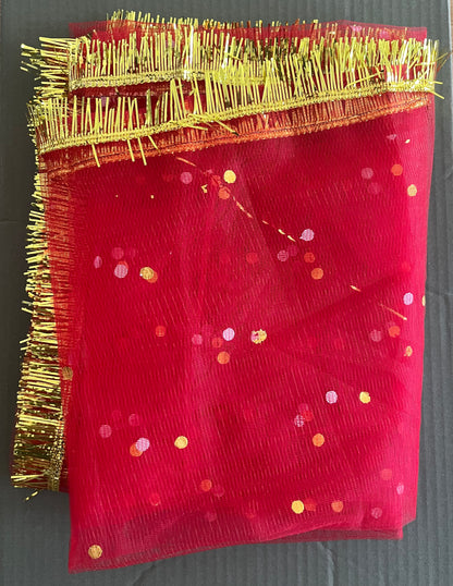 Red Golden Net Zari Chunri (180x120cm)