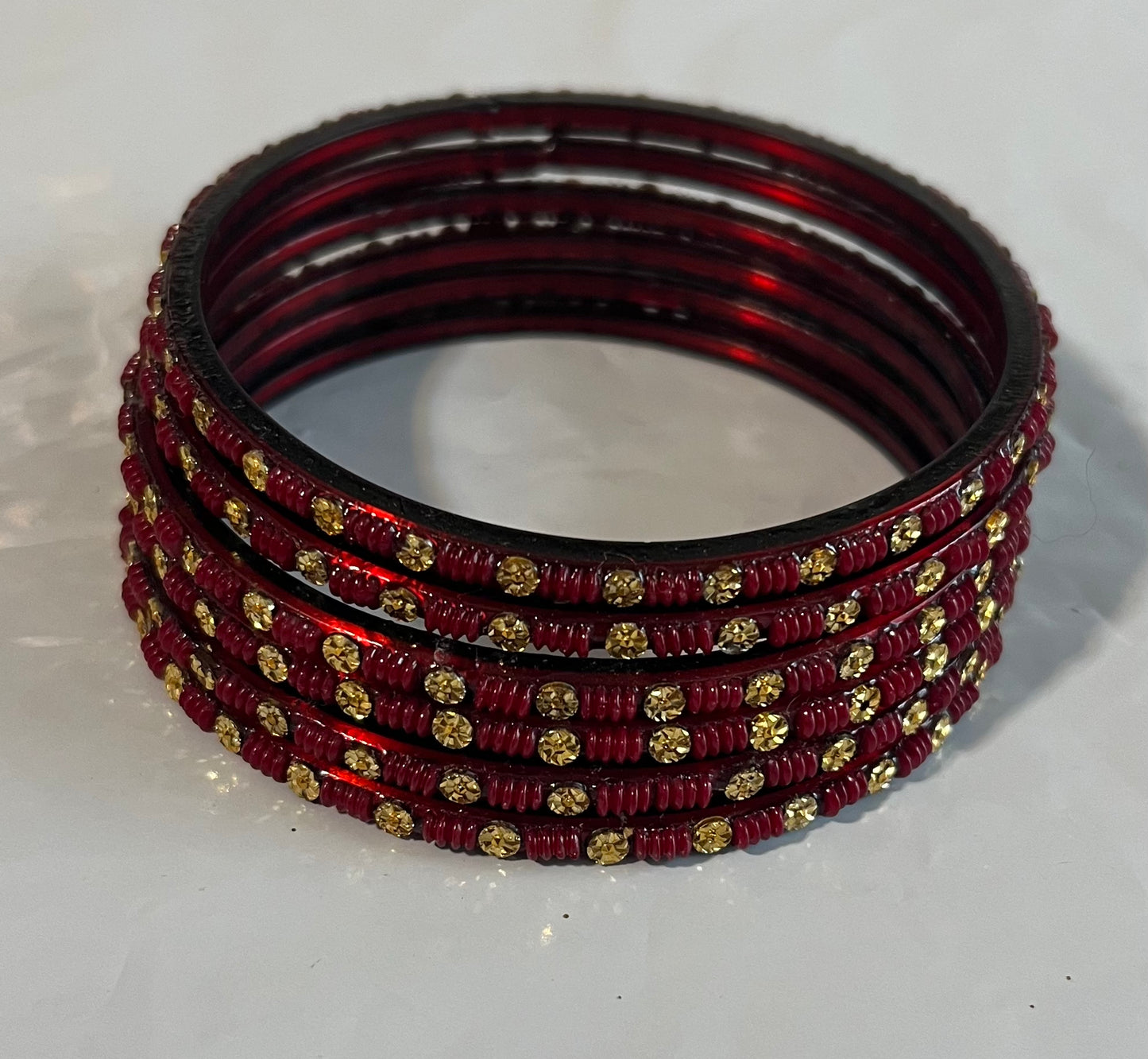 Maroon Golden Stone Glass Bangles