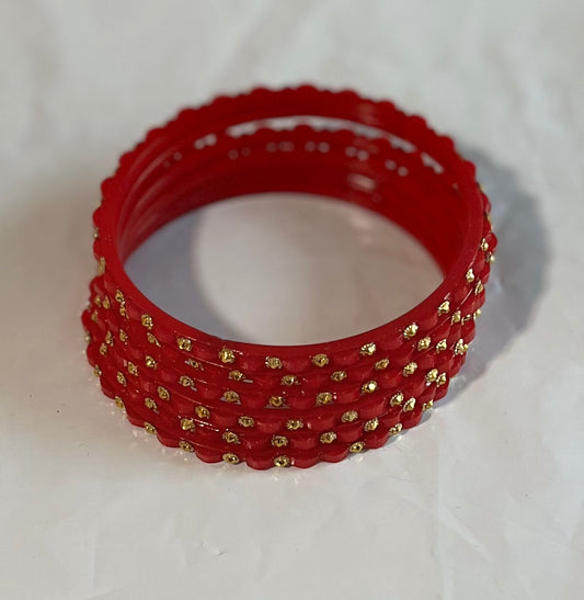 Red Golden Sequin Glass Bangle