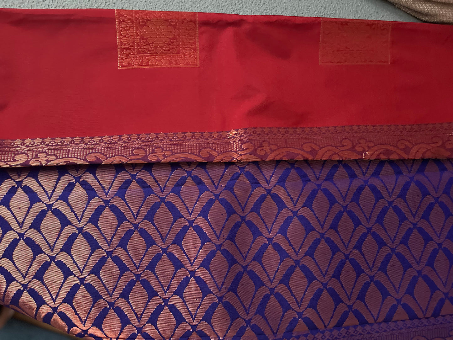 Soft Silk Saree Maroon Blue With Zari Square Pattern