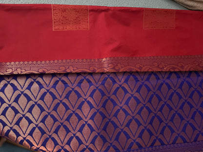 Soft Silk Saree Maroon Blue With Zari Square Pattern