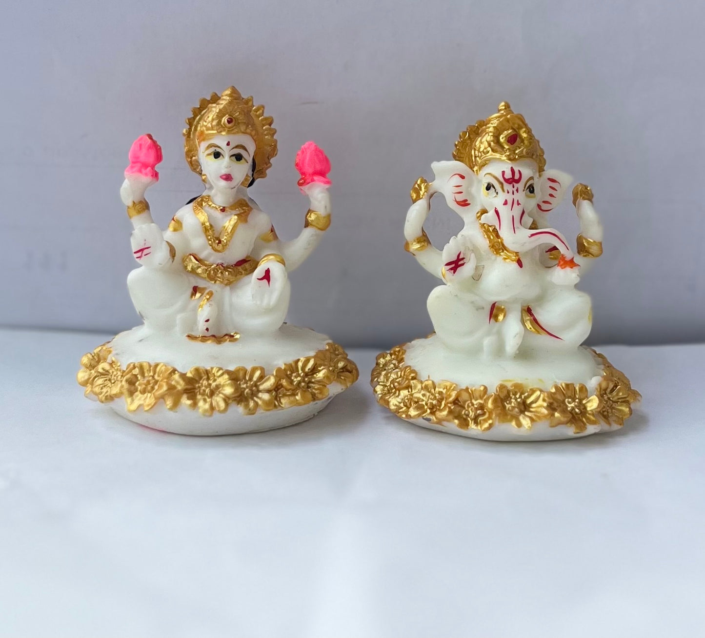 Lord Laxmi Ganesh Pair Marble Idol (8cm)