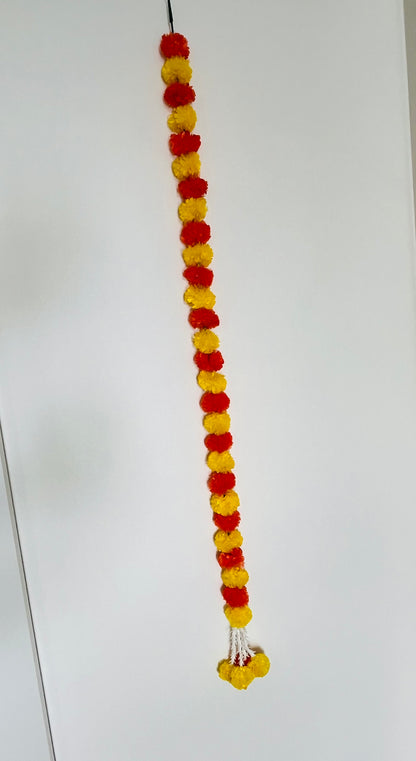 Yellow Orange Marigold Mogra Plastic Flower Garland (130cm) (1pc)