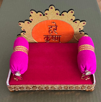 Laddu Gopalji Sinhasan Red Velvet with Pink Pillow