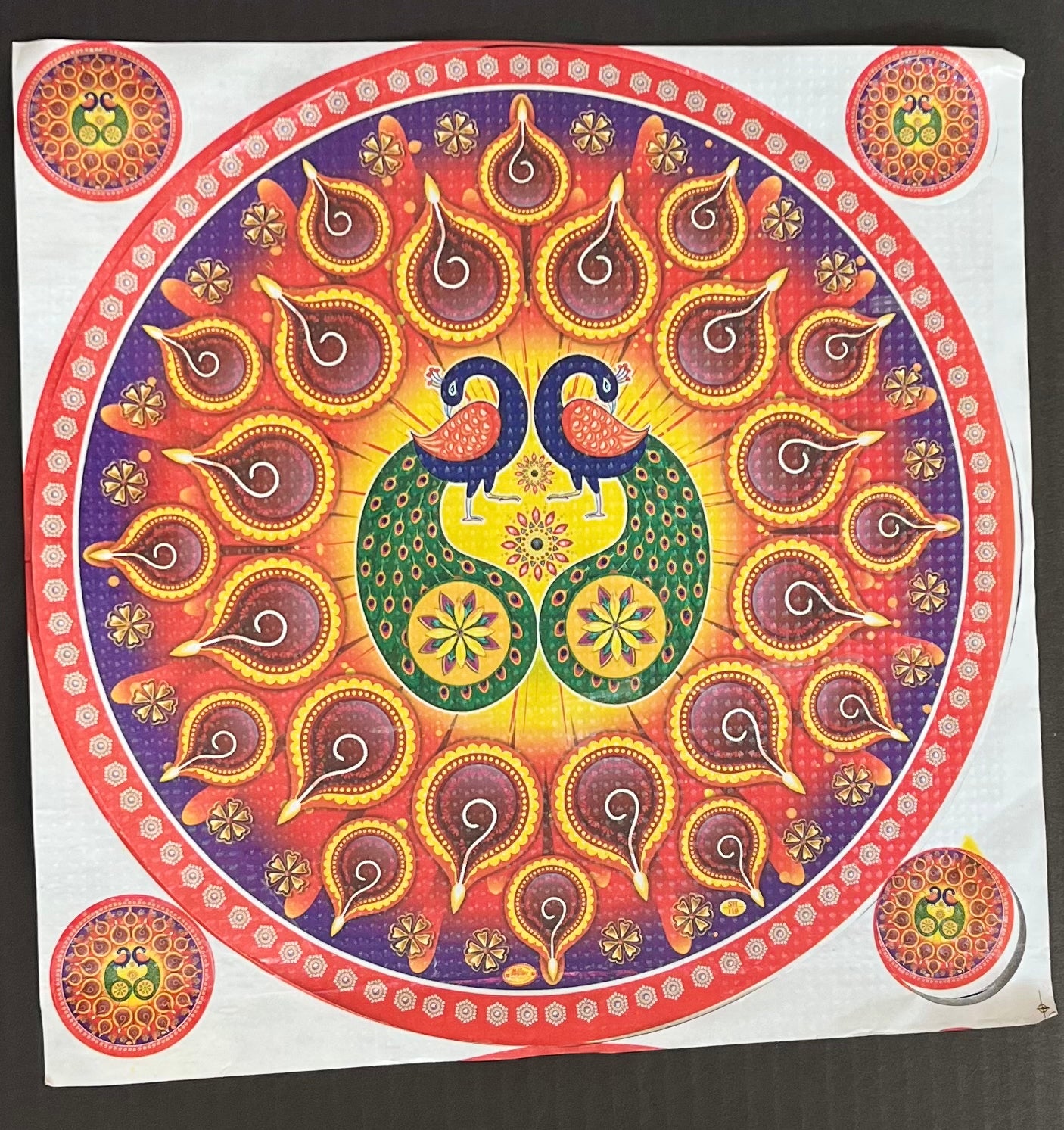 Rangoli Sticker Peacock With 4 Small Self Adhesive (9x9Inch)