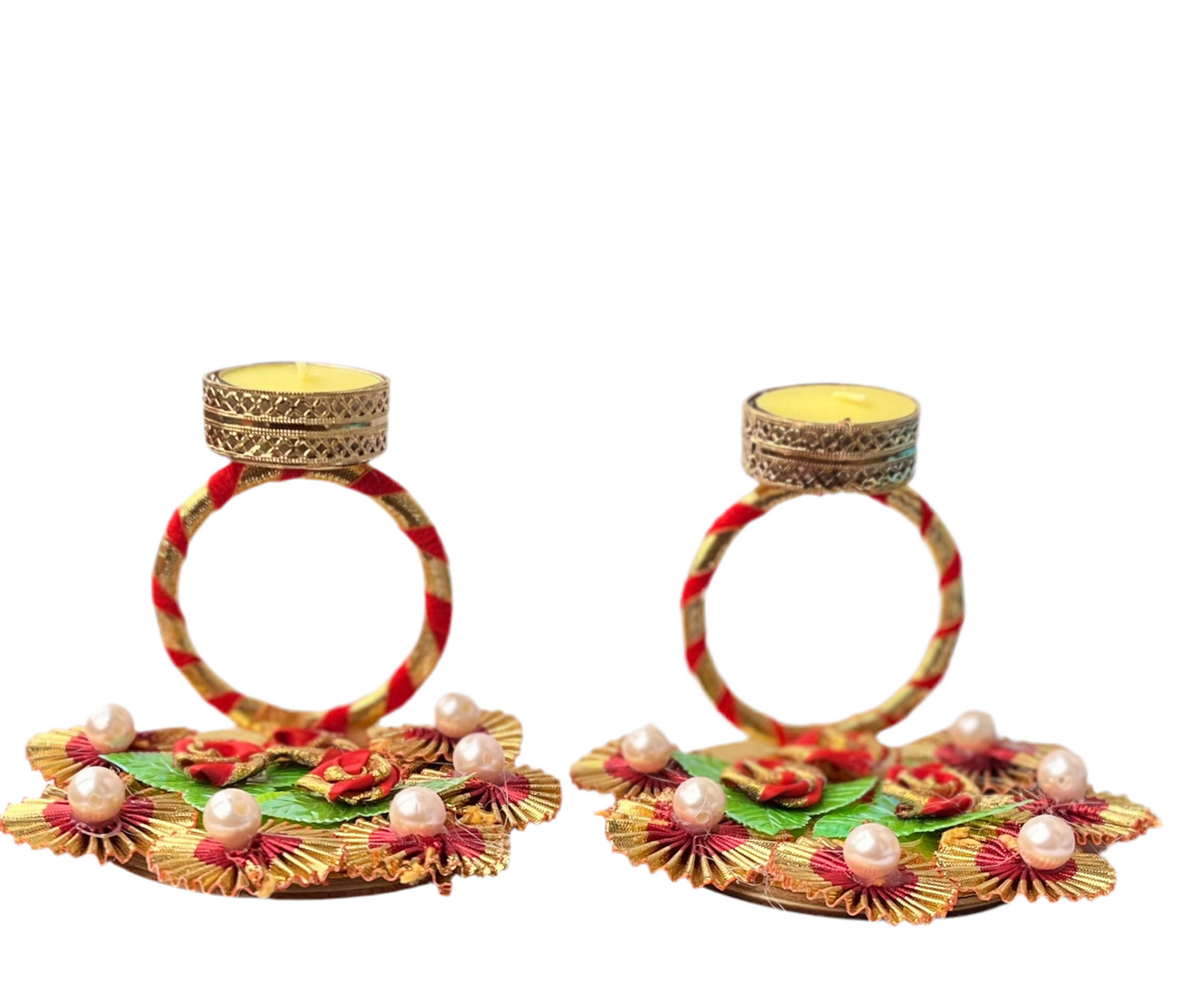 Rajshthani Handcrafted Tealight Candle Holder with Candle(2 pcs)