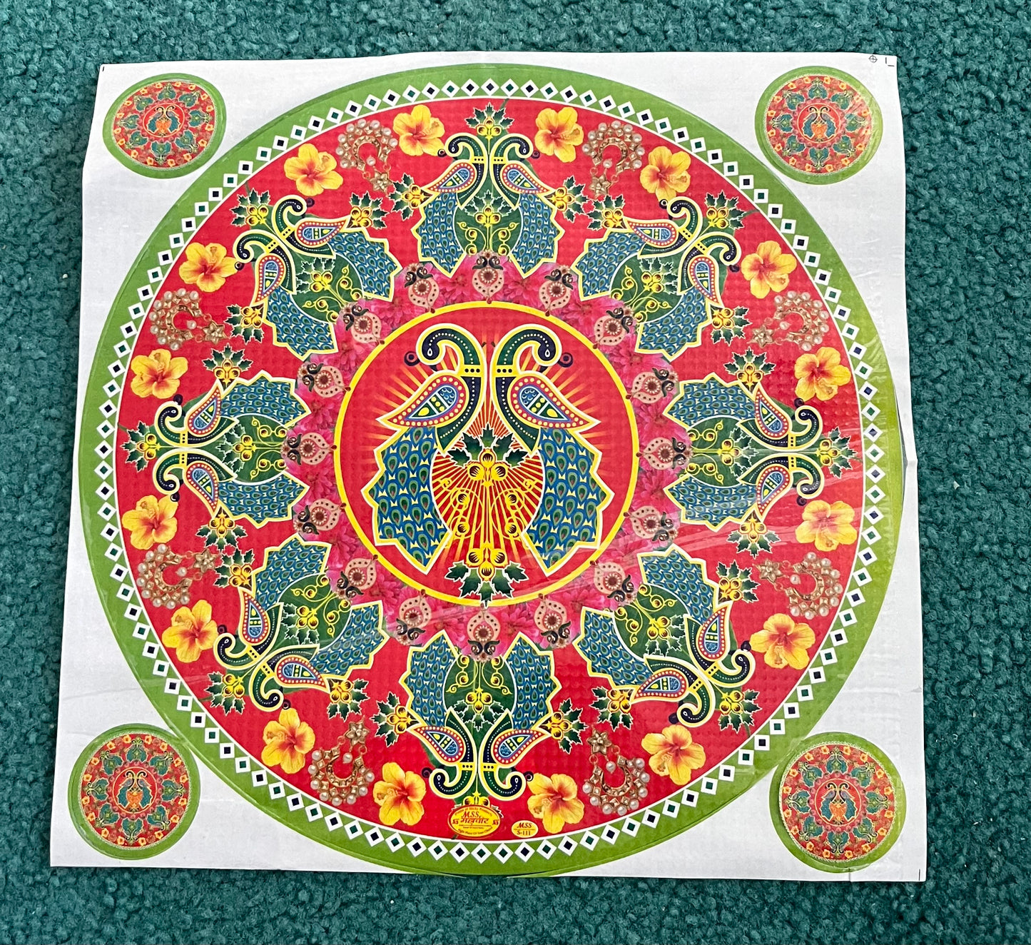 Rangoli Sticker Multicolor With 4 Small Self Adhesive (9x9Inch)