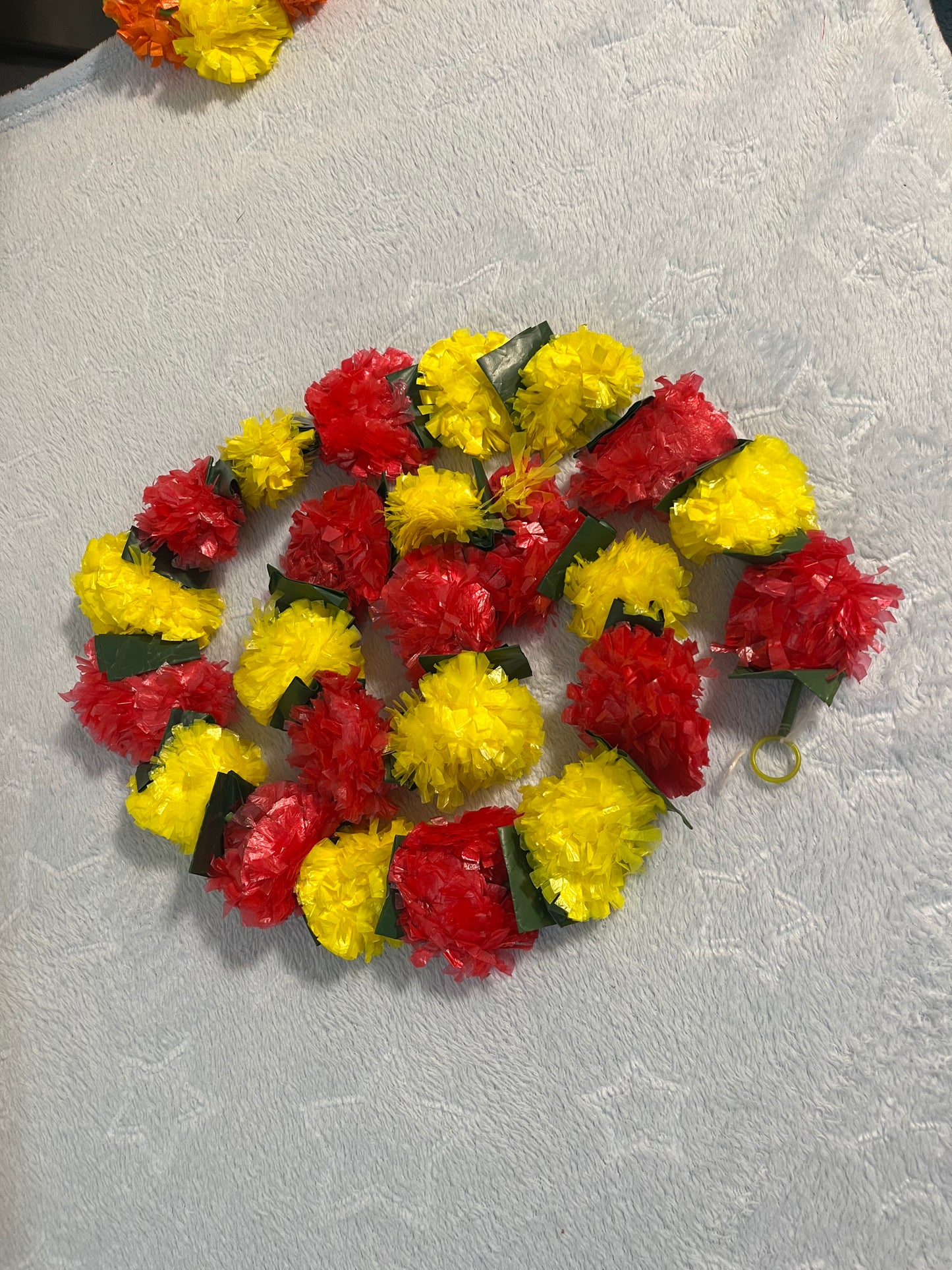 Yellow Red Green Leaves Mix Marigold Plastic Flower Garland (120cm) (2pc)