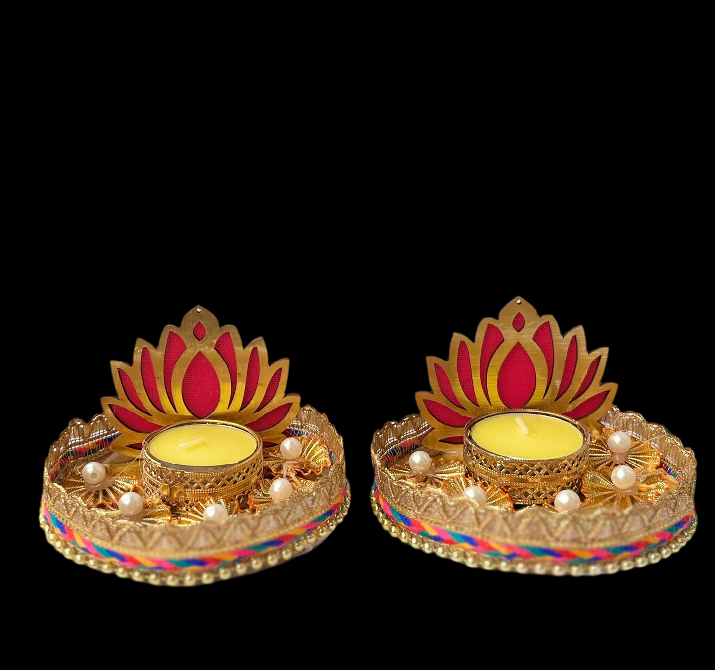 Lotus Handcrafted Tealight Candle Holder with Candle(2 pcs)