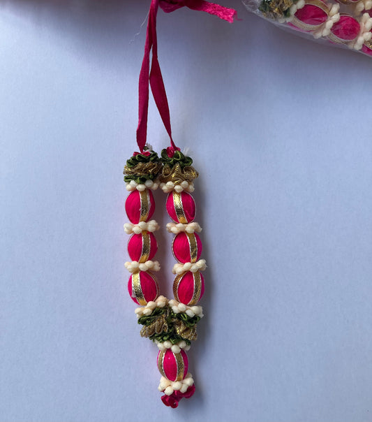 Pink White Ribbon Mala (15cm)