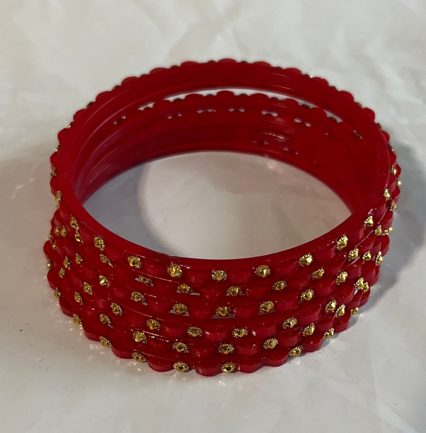 Red Golden Sequin Glass Bangle