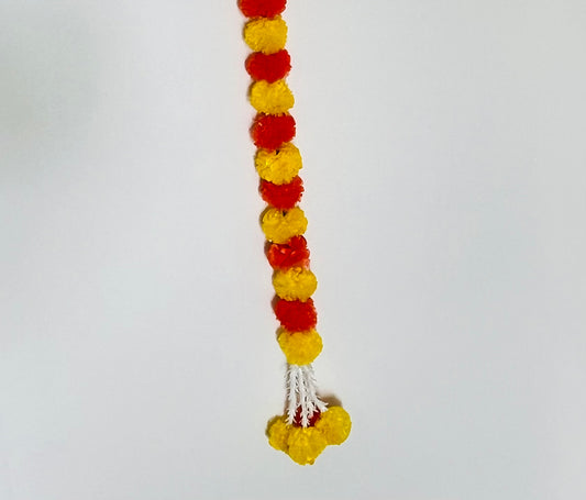 Yellow Orange Marigold Mogra Plastic Flower Garland (130cm) (1pc)