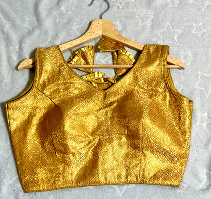 Women Silk Sleeveless Blouse Golden (Size 38) with Padded