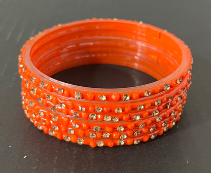 Orange White Stone Glass Bangles