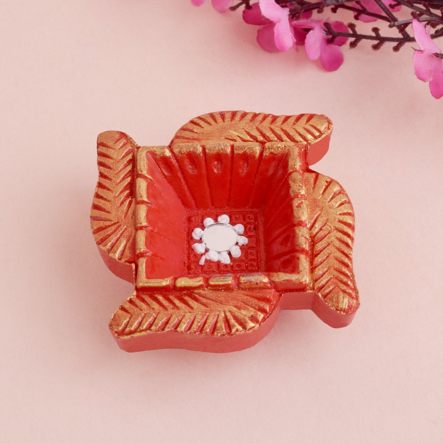 Attractive Swastik Clay Diya (4pcs)