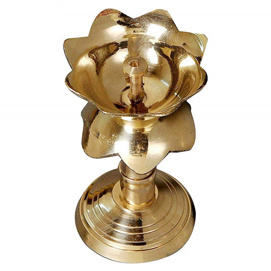 Big Brass Lotus Diya Stand Decoration for Mandir Gift (Height: 5.3 inch)