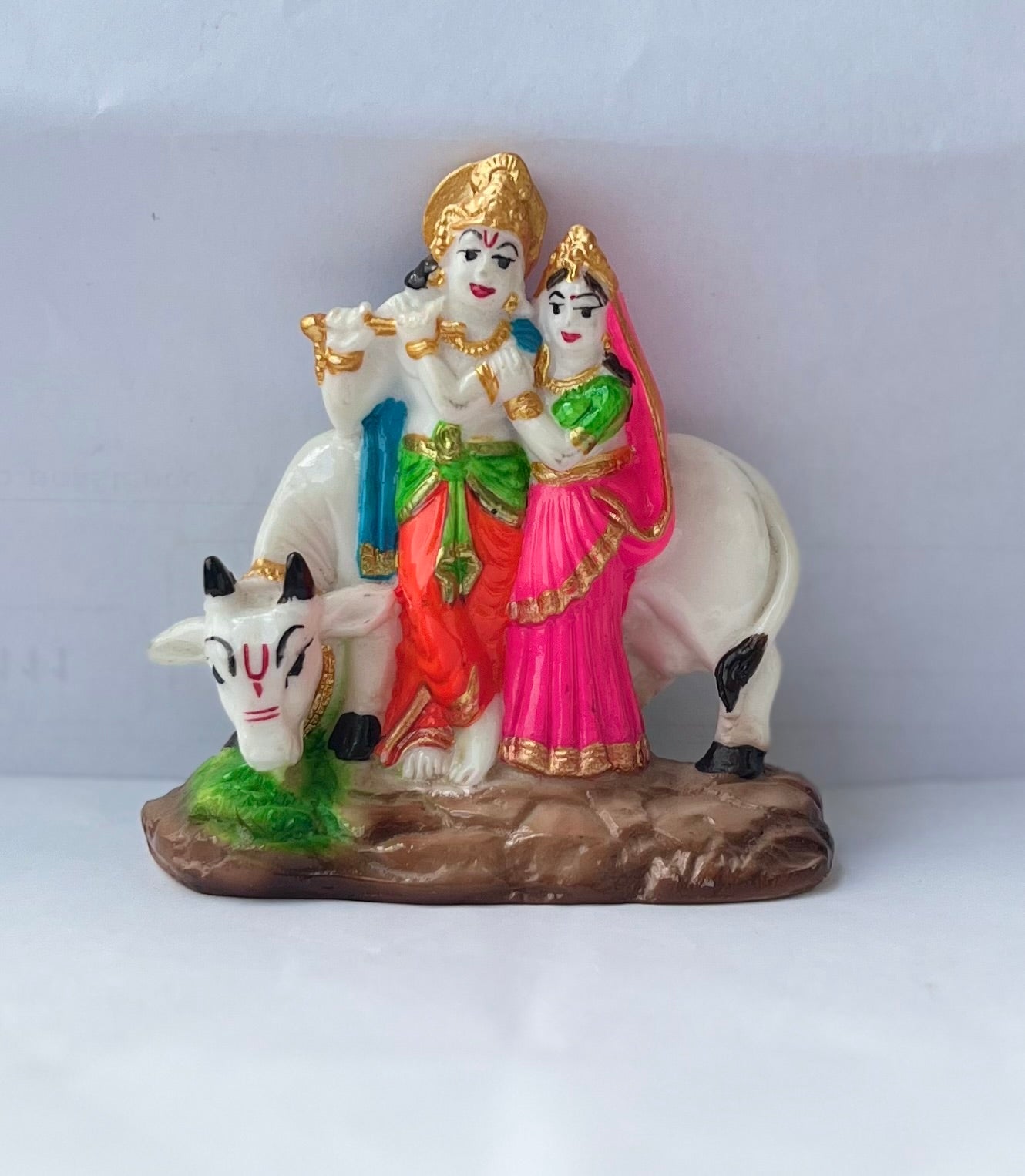 Radha Krishna Marble Idol with Cow 14 cm