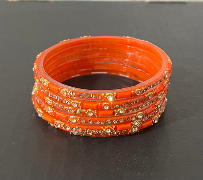 Orange Golden White Stone Glass Bangles