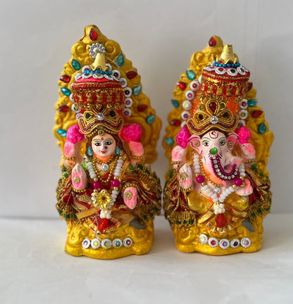 Lord Laxmi Ganesh Pair Murti Multicolour Moti (14cm)