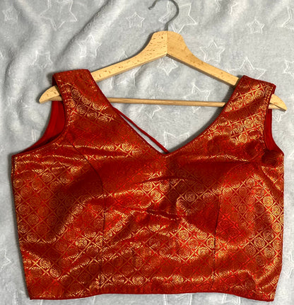 Women Silk Sleeveless Blouse Red (Size 38) with Padded