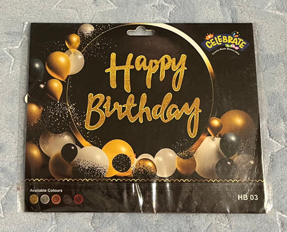 Happy Birthday Banner Cursive Shaped (Golden)