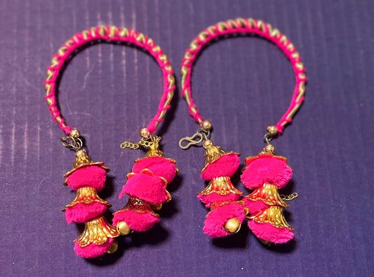 Pink Bracelets Bangle Kada Pompom Design (1 Pair)