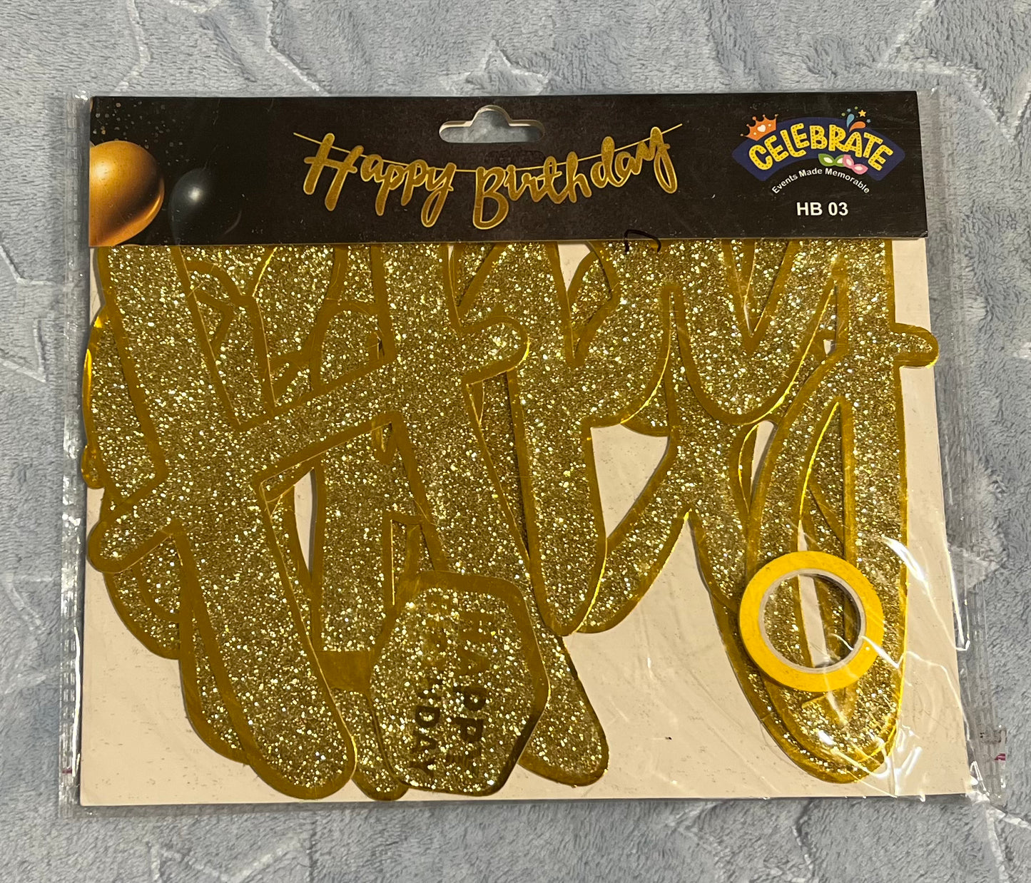 Happy Birthday Banner Cursive Shaped (Golden)