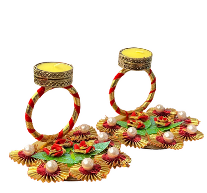 Rajshthani Handcrafted Tealight Candle Holder with Candle(2 pcs)