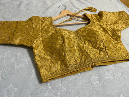 Women's Zari Sequin Heavy Design Golden Half Sleeves Blouse (Size 38) with Padded