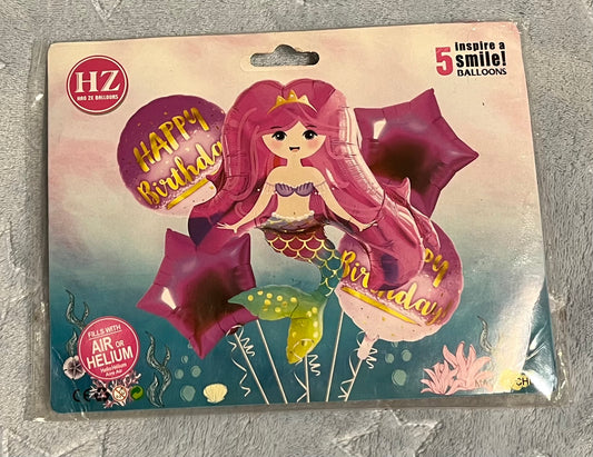 Happy Birthday Mermaid Foil Balloons (5pcs)