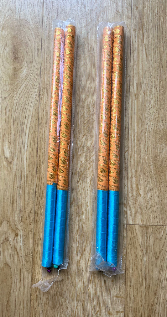 Orange Golden Wooden Dandiya Stick (1 pair)