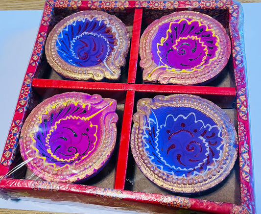 Colored Flower Big diya(4 Pcs)
