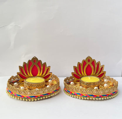 Lotus Handcrafted Tealight Candle Holder with Candle(2 pcs)